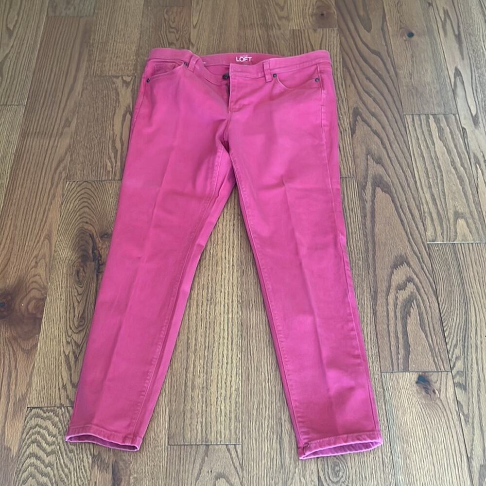 Loft Bright Pink Jeans, comfortable size 14 petite - Picture 2 of 4